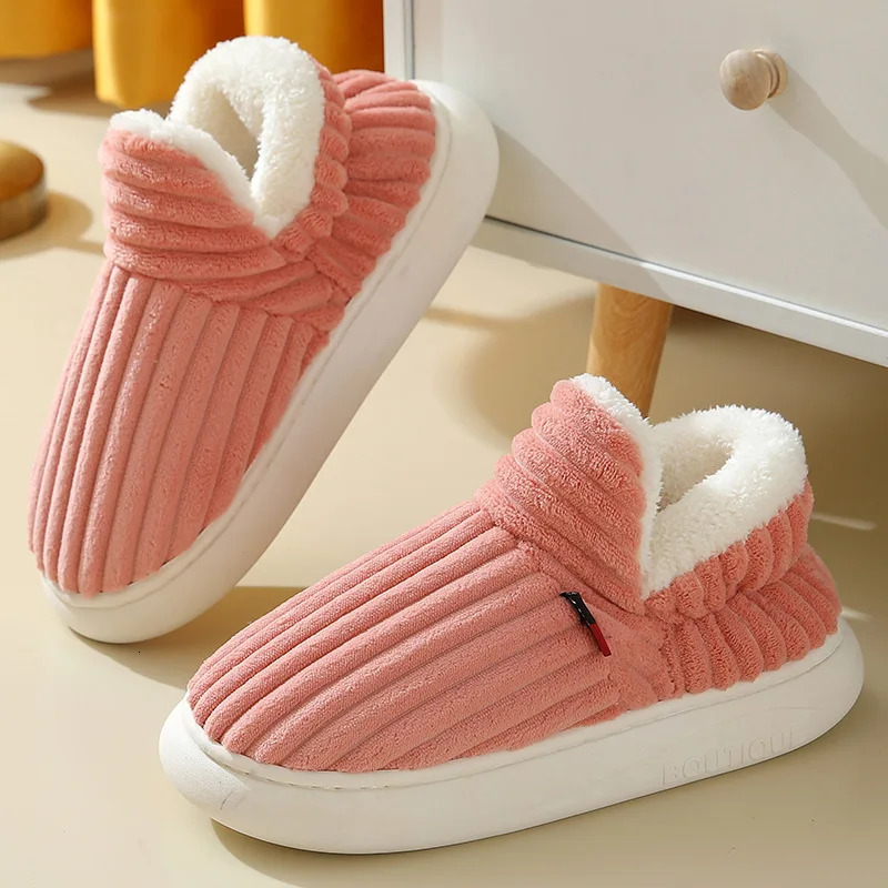 2024 Fashion Couple Winter Warm Plush Slippers Thick Sole Non Slip Casual Cotton Shoes Woman Corduroy Soft Indoor Home Slippers 241112