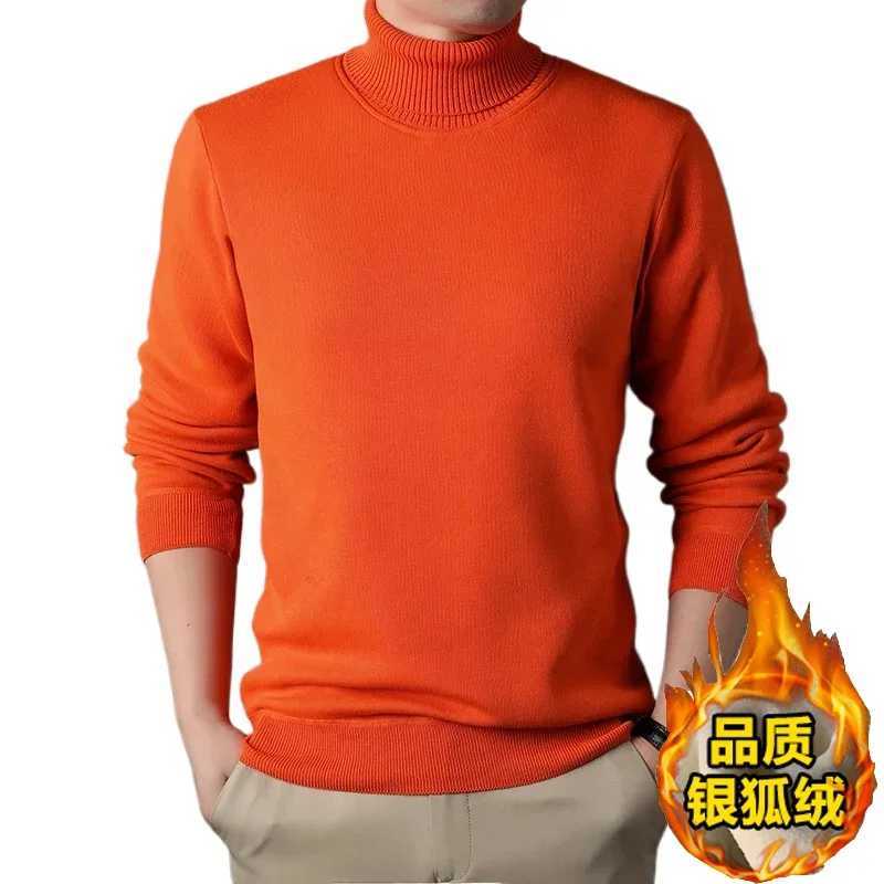 Mens Turtleneck Velvet Knitted Sweater Winter Autumn Long Sleeve Mens Warm Pull Bottom Sweater Ultra Thin Slim Solid Mens Clothing W2411111