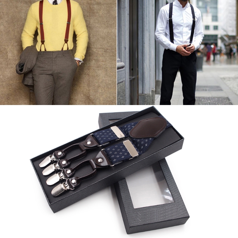 Men Jacquard Y-Shape Suspender Non-Slip 6 Clips Elastic Adjustable Pant Braces Dropship a48c1