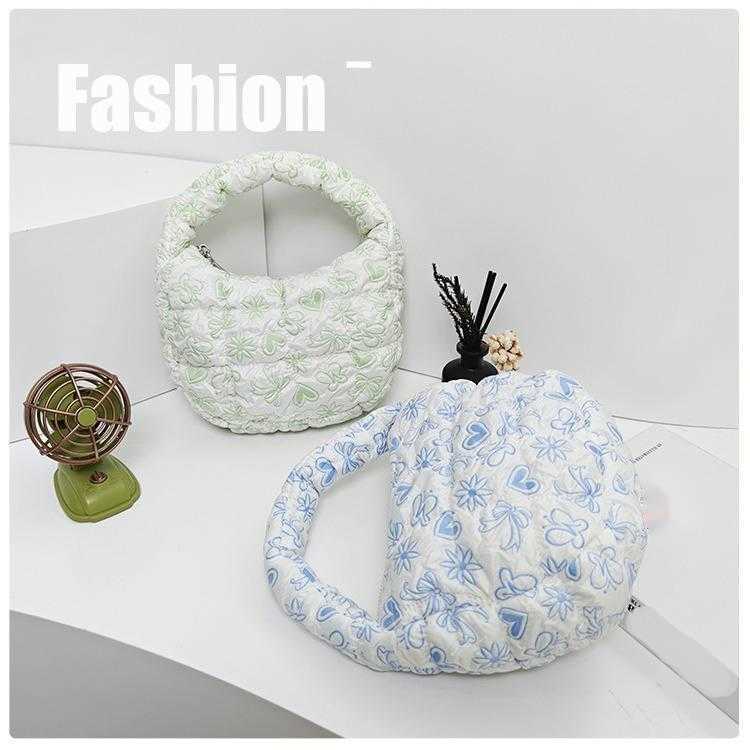 Korean Pleated Grid Cloud Bag Trendy Cotton Handbag Small Fresh Mini Shoulder bags Small Tote Bag Handbags 241112