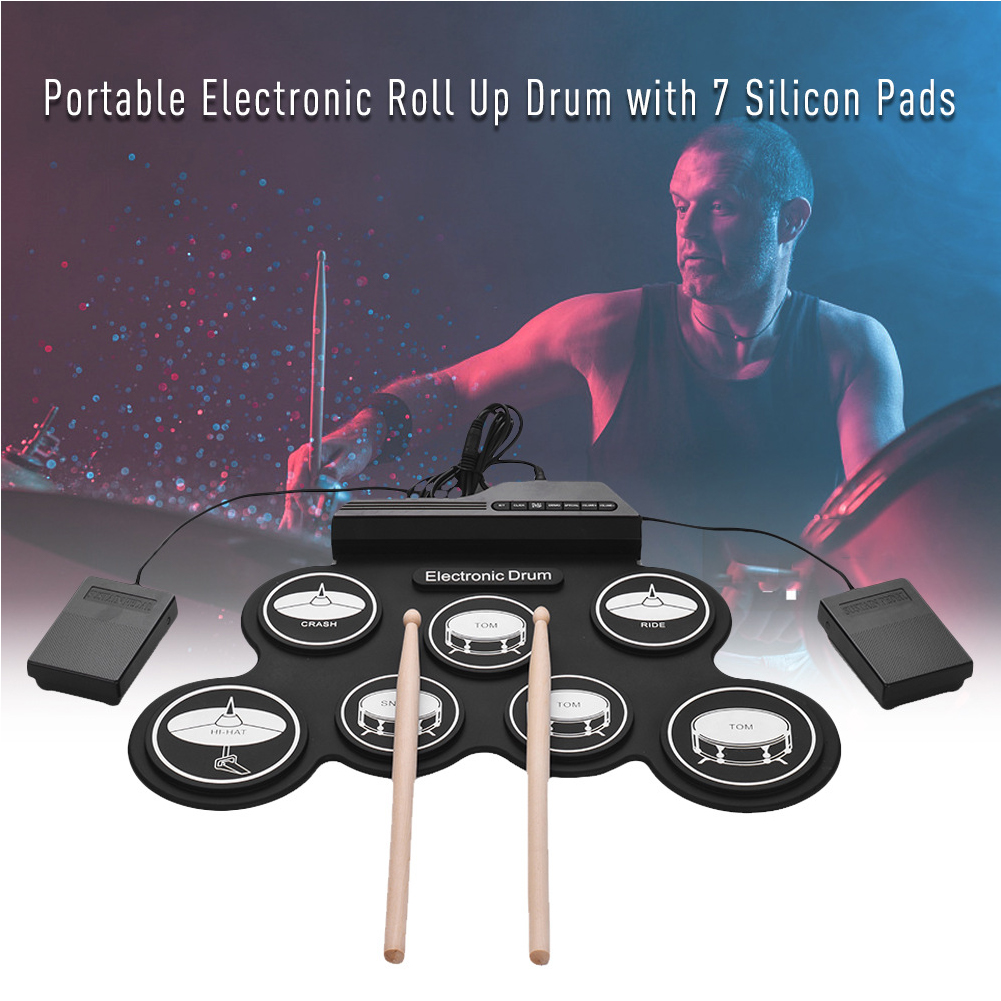 Portable Electronic Drum Headphone Jack Roll-Up Drum Practice Pad Drum USB Roll Up Drum Set Great Holiday/Birthday Gift for Kids