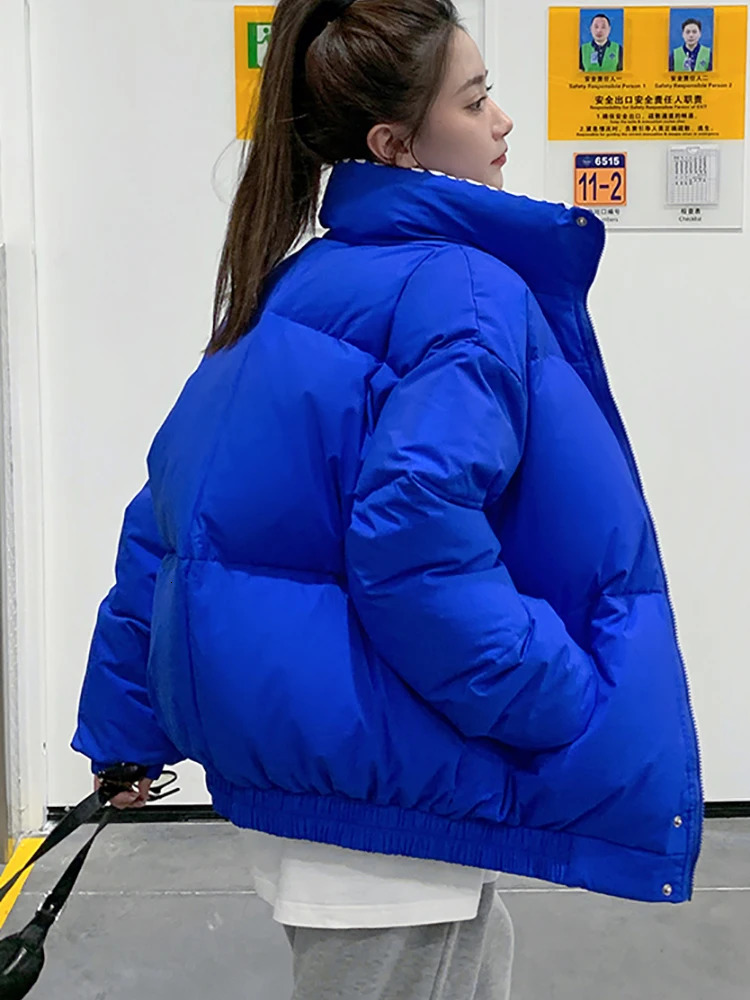 Winter Down Cotton Jacket Women 2023 Zipper Loose Padded Coat Female Solid Thickening Warm Puffer Parkas Jackets Black Khaki 241108