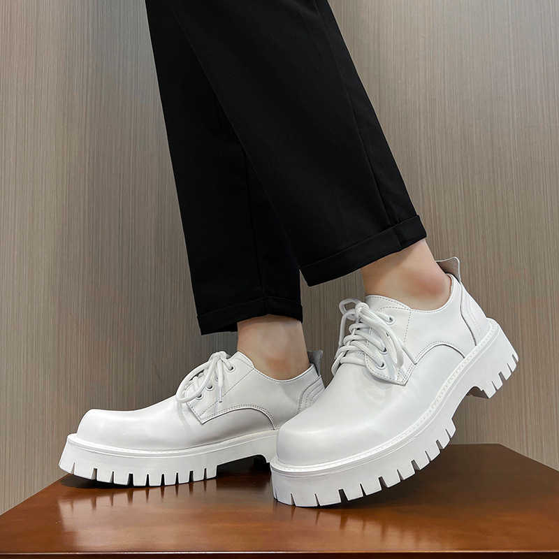 Men Dress Shoes White Leather Shoes Mens Thick Soles Single Shoes Mens Large Business Dress Casual Shoes Round Toe Leather Shoes 241009
