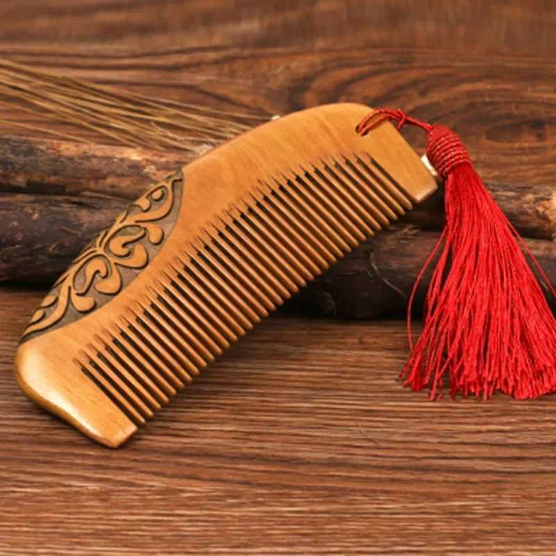 Thick peach wood inlaid with anti-static hair loss beauty double-sided wooden comb W241112