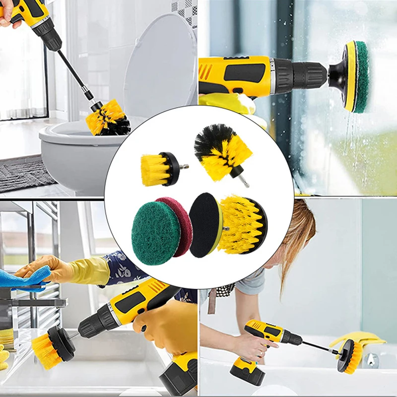 Electric Drill Brush Attachment Set Plastic Round Cleaning Brush Power Scrubber Brush Carpet Car Polisher Kitchen Cleaning Kit