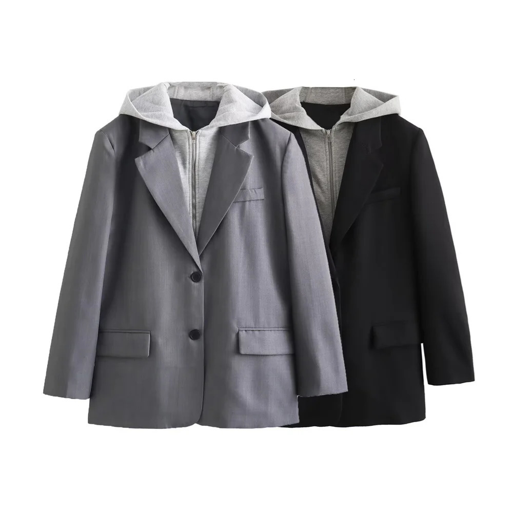 Womens Fashion Single breasted Long sleeved Hooded Panel Casual Set Coat 241111