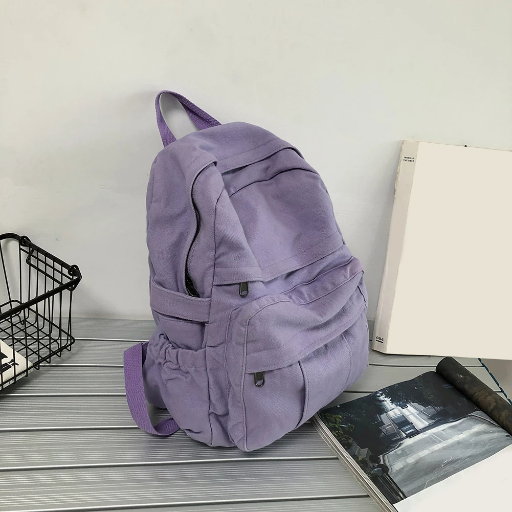 Simple Student Backpack Harajuku Womens College Student Bag Solid Color Retro Large Capacity Leisure Fashion School Bag 241111