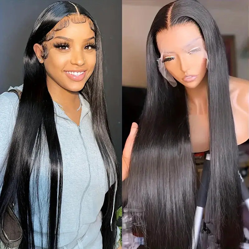 Black Straight Highlight 13x4 Front Similar to Real Human Hair Wigs Blonde Frontal for Women Transparent HD Lace Glueless Synthetic Wig PrePlucked