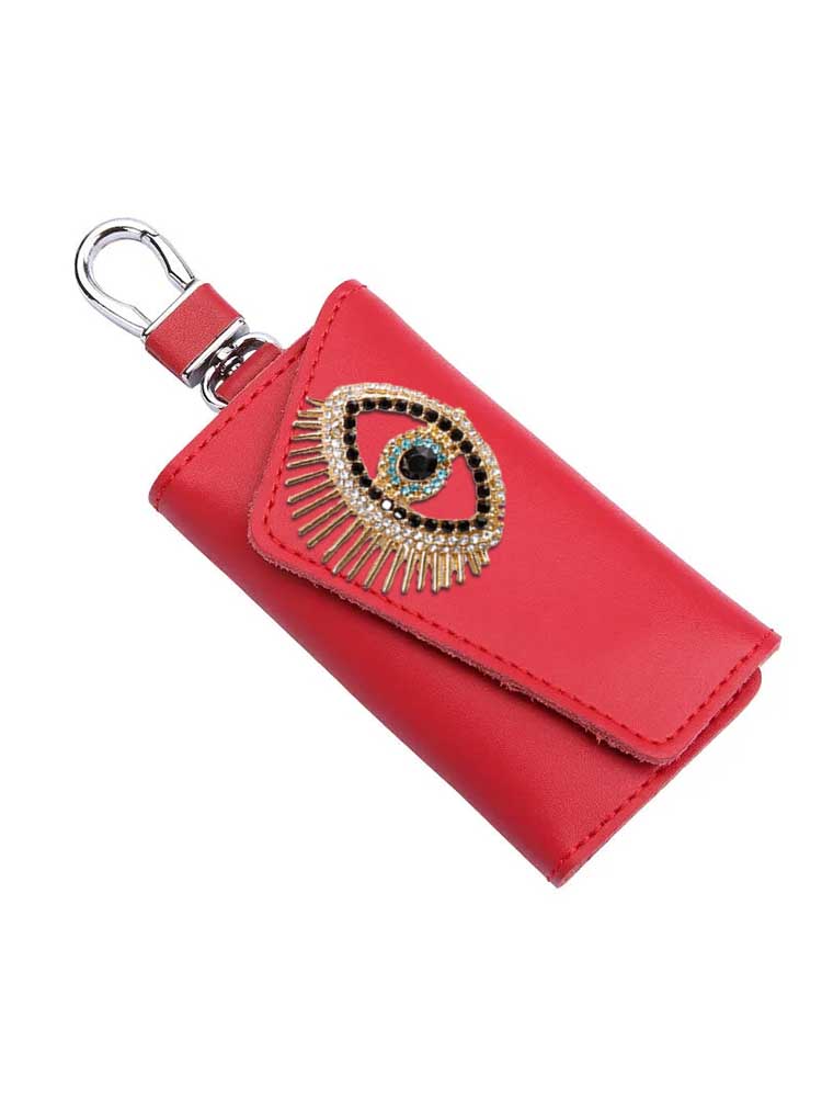 Portable Key Wallets Multifunctional PU Design Realist Gold Crystal Decor Dangle 634e7