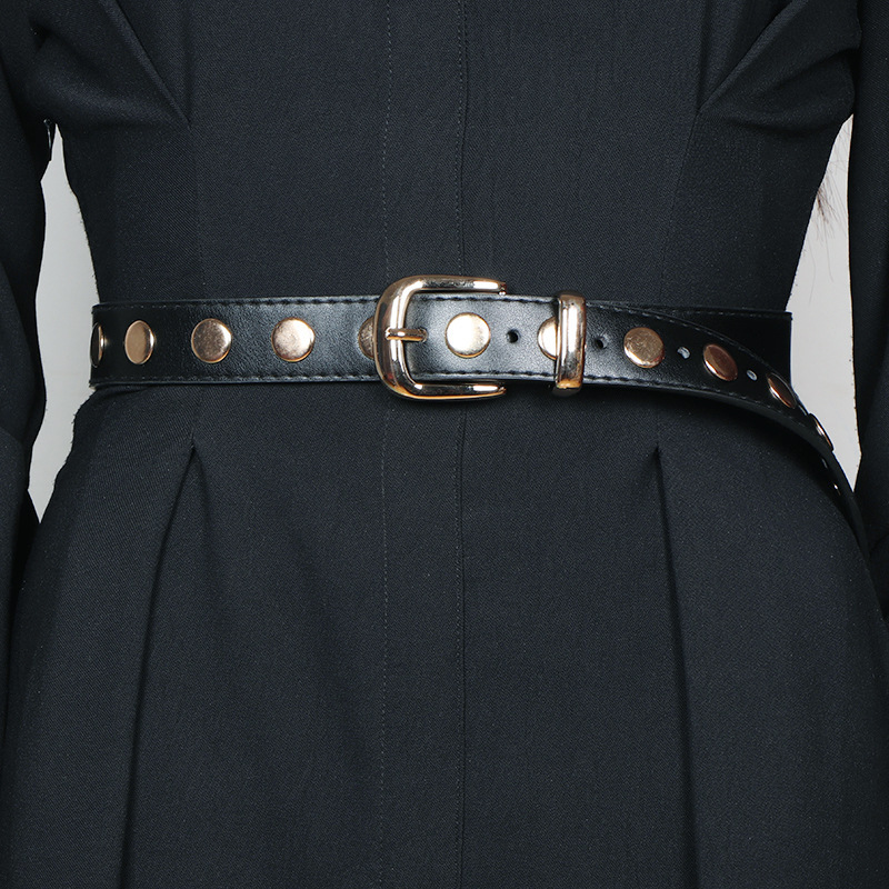 Studded belt men's trend punk denim belt Male and female youth performing hip hop dance nails decorated belt
