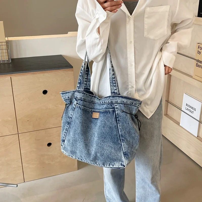 jeans womens bag trend denim messenger bag Y2K canvas shoulder bag large ecological bag Korean shopping womens bag handbag 241111