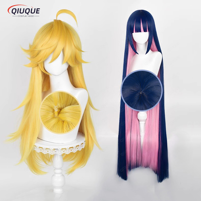 Anime Panty & Stocking with Garterbelt Cosplay Wig Stocking Anarchy Panty Anarchy Heat Resistant Synthetic Hair Wigs + Wig Cap 756b5