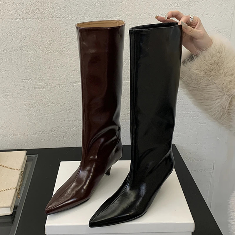 Eilyken Winter Fashion Knee-High Boots Women Pointed Toe Elegant Thin Low Heel Casual Ladies Pumps Shoes Long Botas Mujer 241112