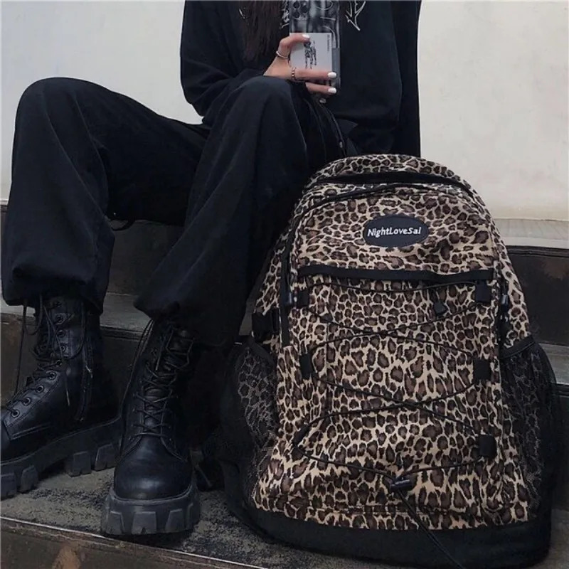Trendy Casual Leopard Print Womens Backpack South Korea Large Capacity Versatile Leisure Schoolbag Y2k Unisex Travel Backpack 241111