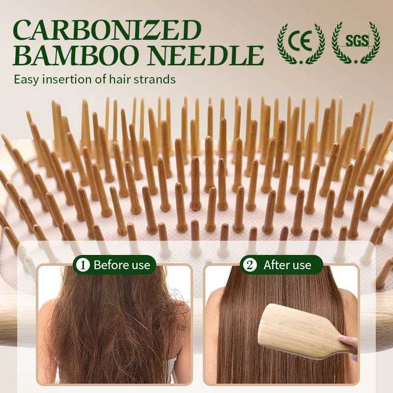 Bamboo hair brush for female styling angle removal wide teeth wooden comb for hair massage scalp anti-static hair comb curling method for girls W24111