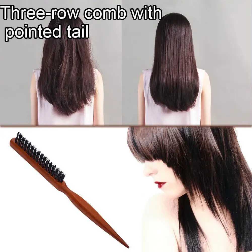 Solid wood hair three row hair comb fluffy pig mane styling comb hair clip tail comb three row hair comb W241112