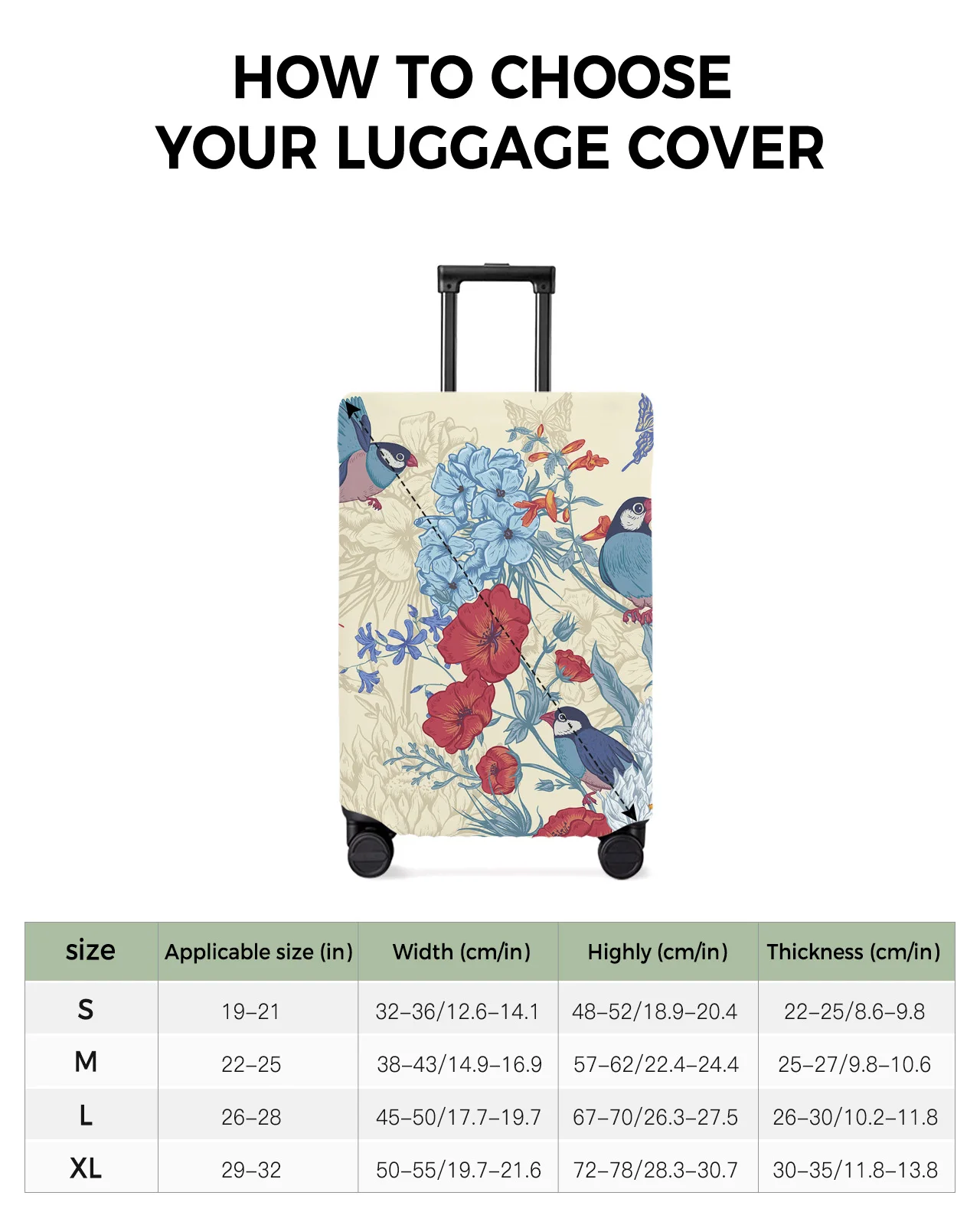 Vintage Flowers Bird Butterfly Travel Lage Protective Cover for Travel Accessories Suitcase Elastic Dust Case Protect Sleeve 6a98c 5 e393c