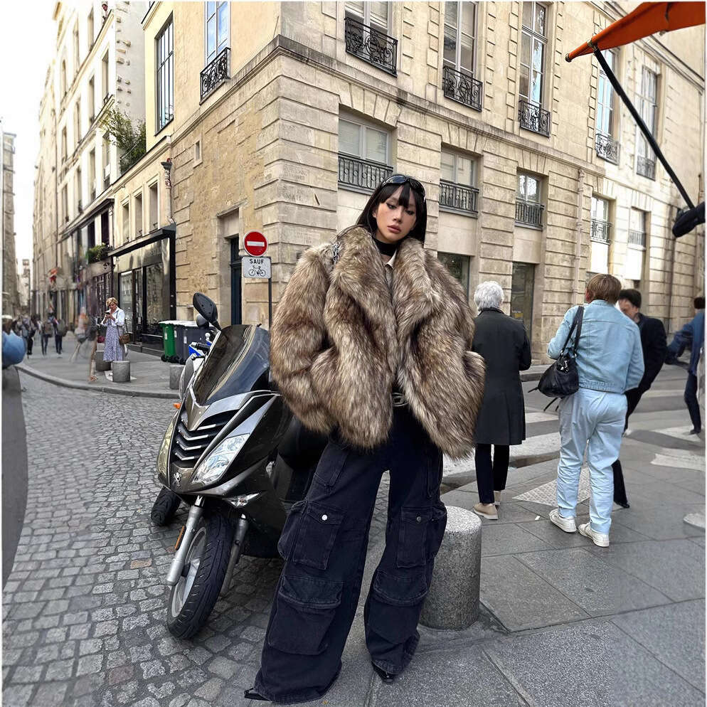 shanshi fur coat women Explosive Street Women's Raccoon Flip Collar Eco friendly Fur Coat