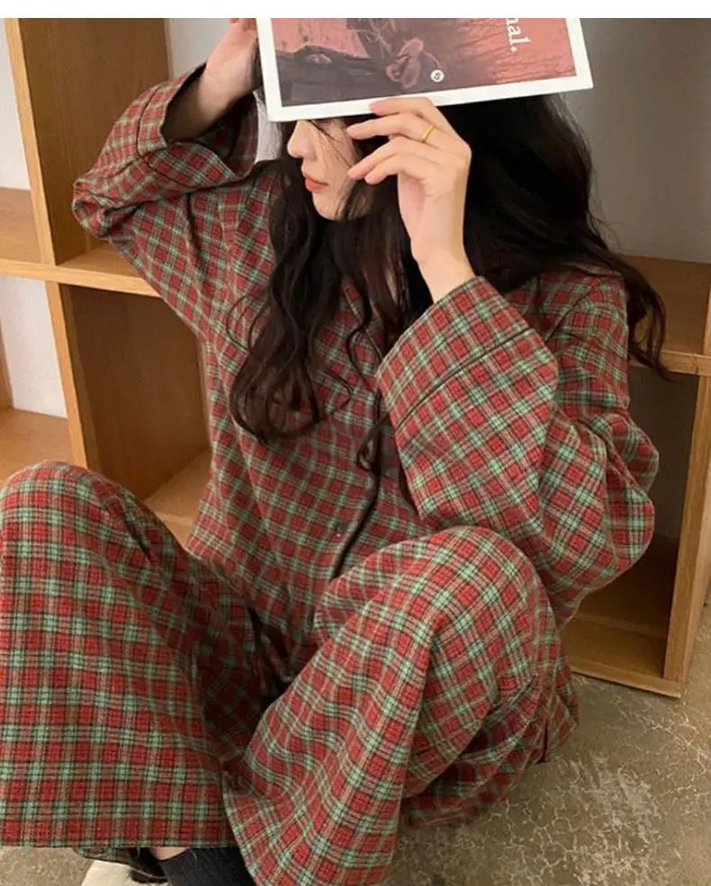 Womens Pajama Set 2XL Plus Size Long Sleeve Mens Pajama Womens Home Pajama Collar Button Solid Color Womens 2-piece Set 241112