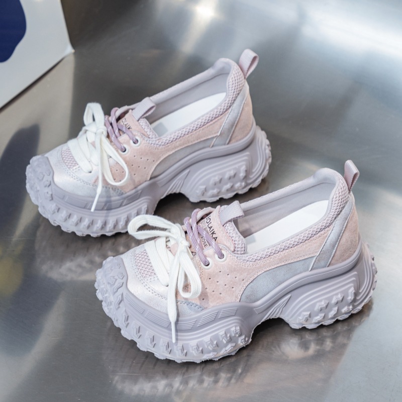 Chunky Microfiber Leather Sneakers: Breathable Mesh, Comfy Platform Wedges 4