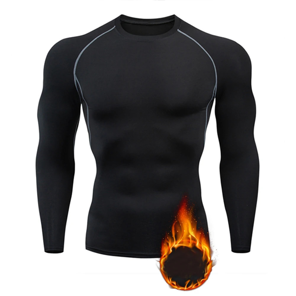 Winter Men Thermal Compression Gym T Shirt Quick Dry Fitness Running Shirts Long Sleeve Bodybuilding Top Sport T-Shirt 241112