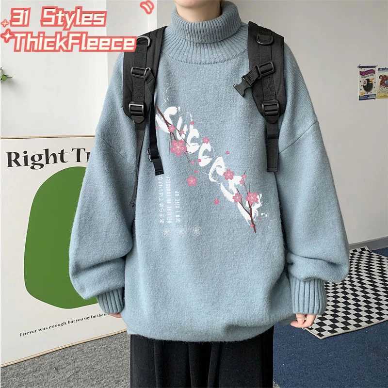 New Turtle Neck Sweater Series Long Sleeve Thick Wool Winter Warmth Youth Oversized Size with Pattern 3 Styles Pulling Flower W2411111