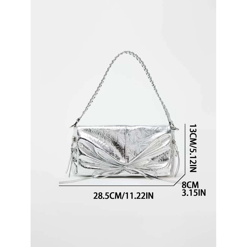 2024 summer new women's senior sense sier bow decoration clamshell metal tie pleated shoulder bag