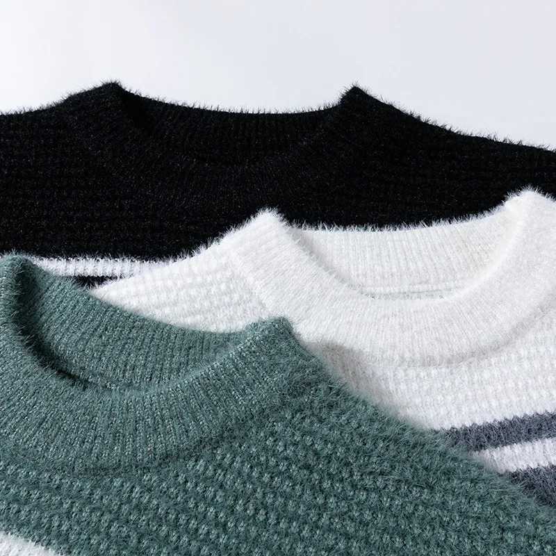 Maden Mock collar sweater mens loose turtle neck basic knitted shirt autumn winter solid thick zipper soft underwear top W2411111