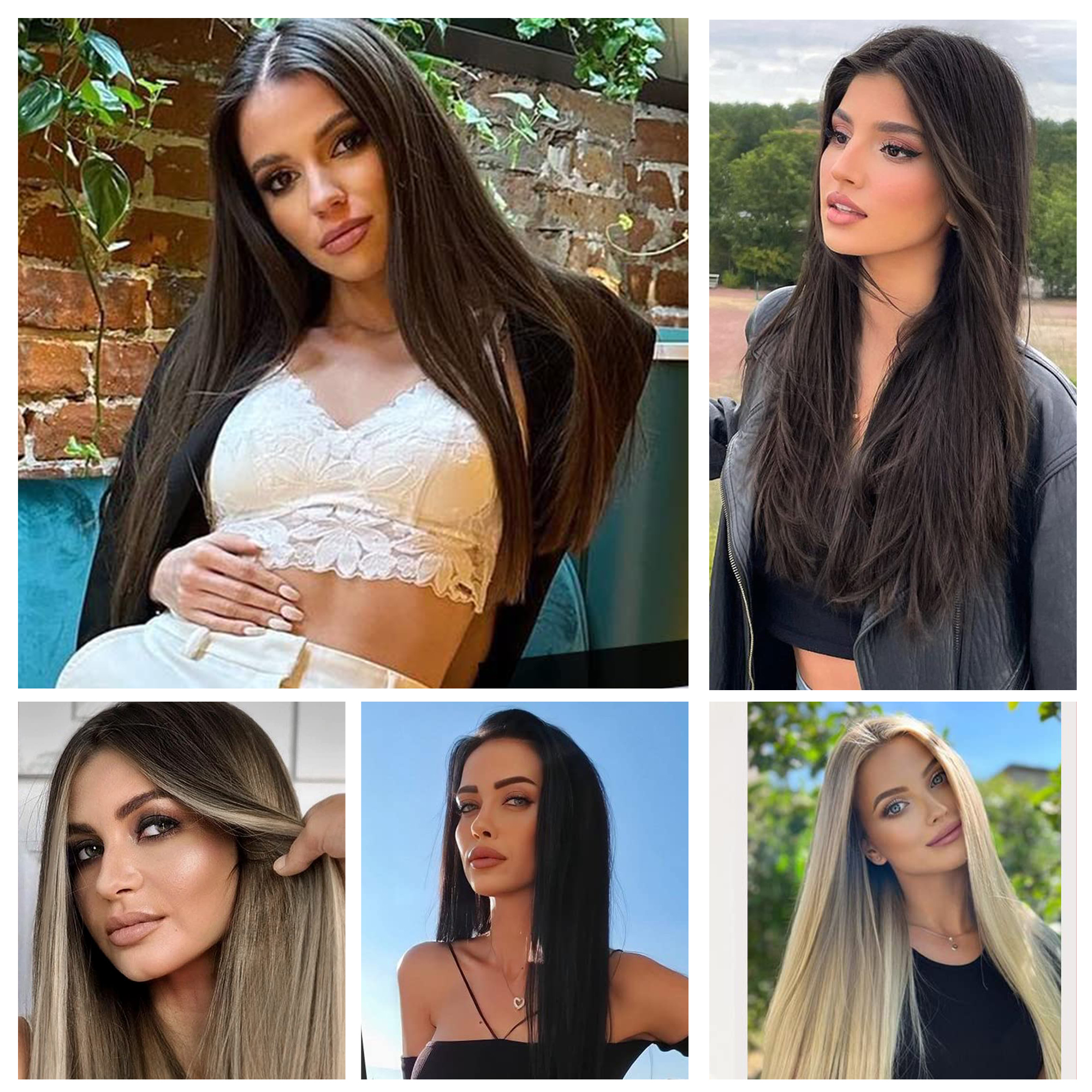 XINRAN Black Hair Extensions,Hair Extensions Clip in Long Straight Synthetic Hair Extensions Full Head For Women Black Brown 3c85e