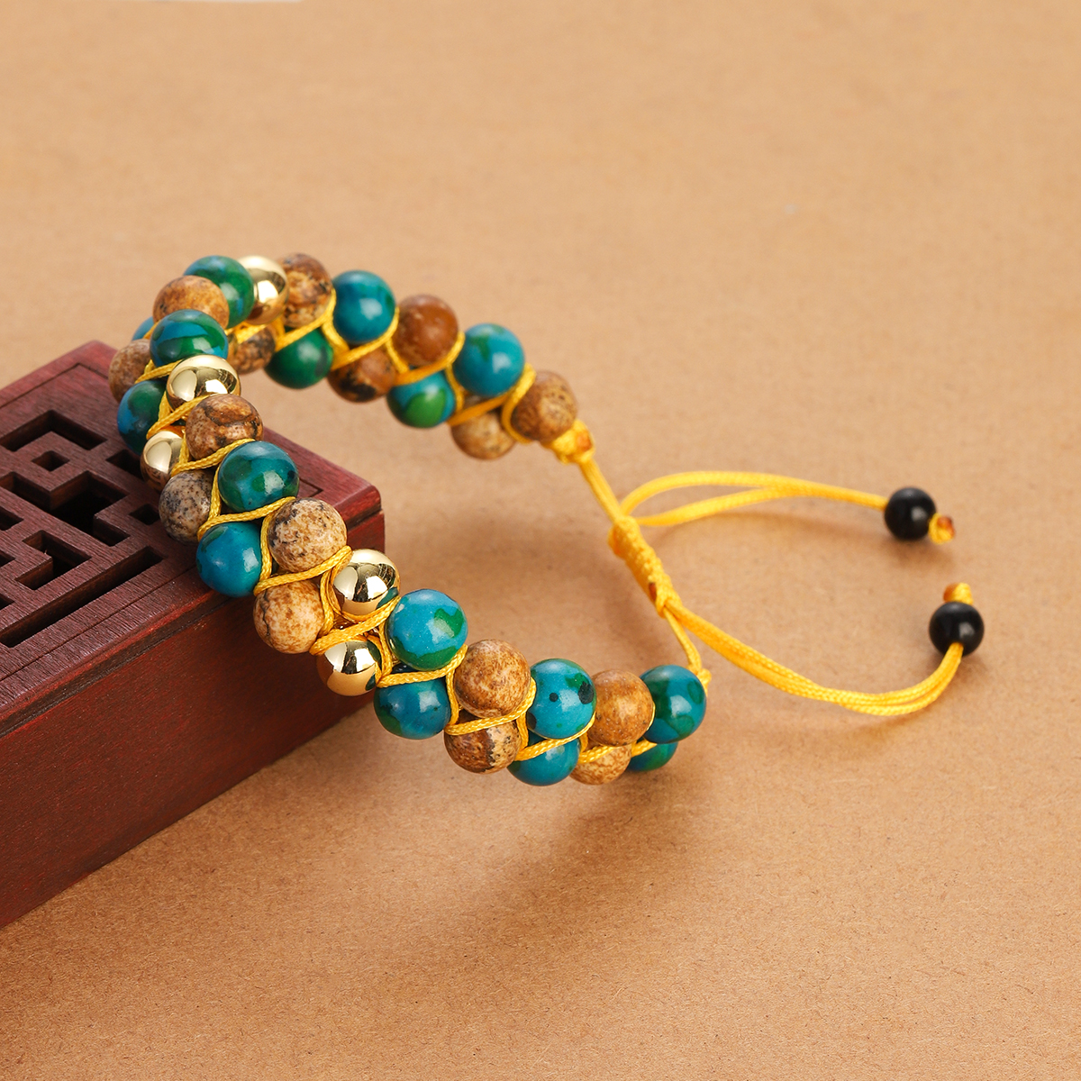 Men Picture Jasper Bracelets Natural Stone Beaded Braided Bracelet Bangles Yoga Double Layer rame Chakra Healing Jewelry 53a29 5 ea506