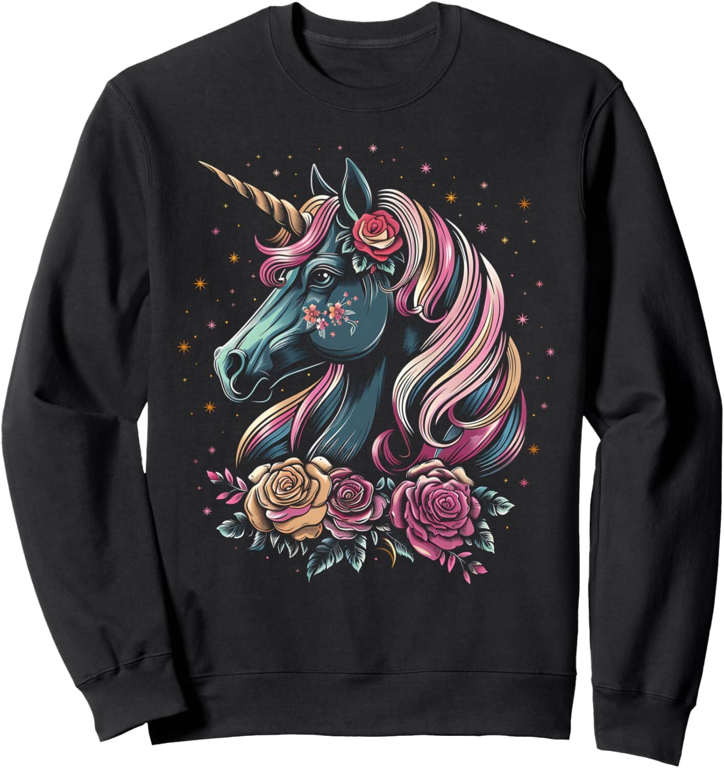 Long Sleeve Shirts for Men sweatshirt Unicorn Floral Dream Fantasy Horse Design Graphic Tees Sweatshirt T shirt Tee Streetwear Casual tops clothes