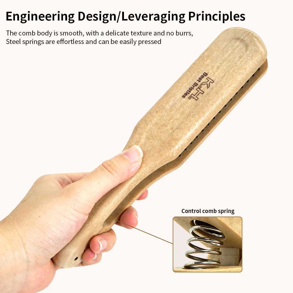 Professional hair salon wooden handle V-shaped straightener comb double brush comb anti-static styling tool W241112