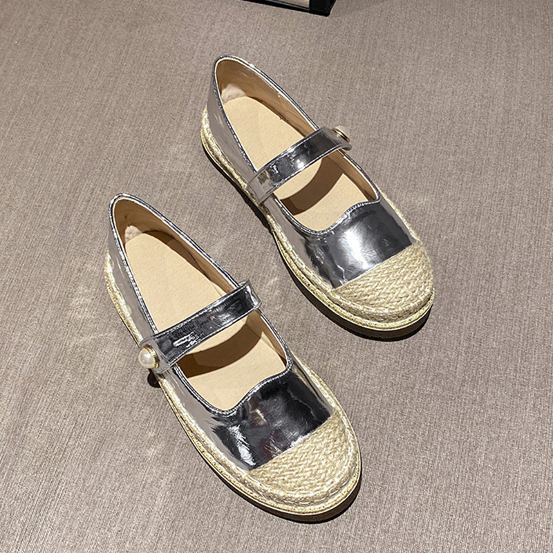 Sier Mary janes Leather 96936 shoes woman flats straw pattern creepers round toe espadrilles female ankle belt glitter moccasins 8e02 6c08