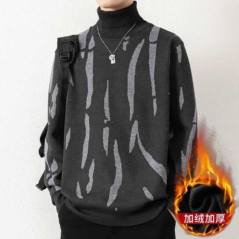 Autumn new high neck sweater for men patch work color floral knit warm and casual turtle neck sweater wool mens winter outdoor top W2411111