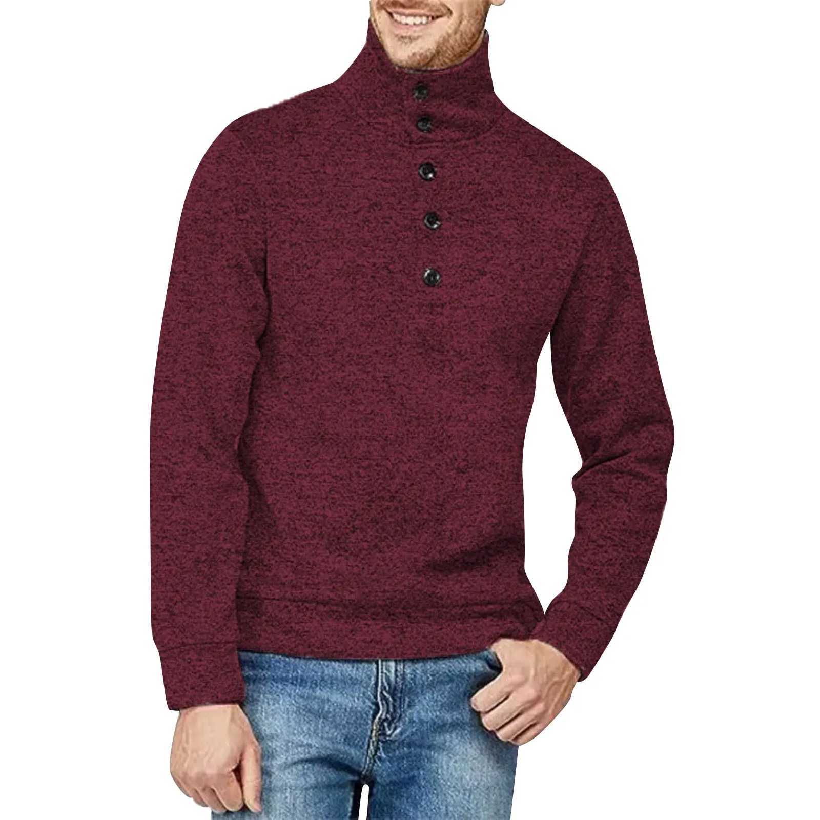 New Lanhua Mens Autumn Top Button Down Turtle Collar Knitted Sweater Long Sleeve Mens Casual T-shirt W2411111