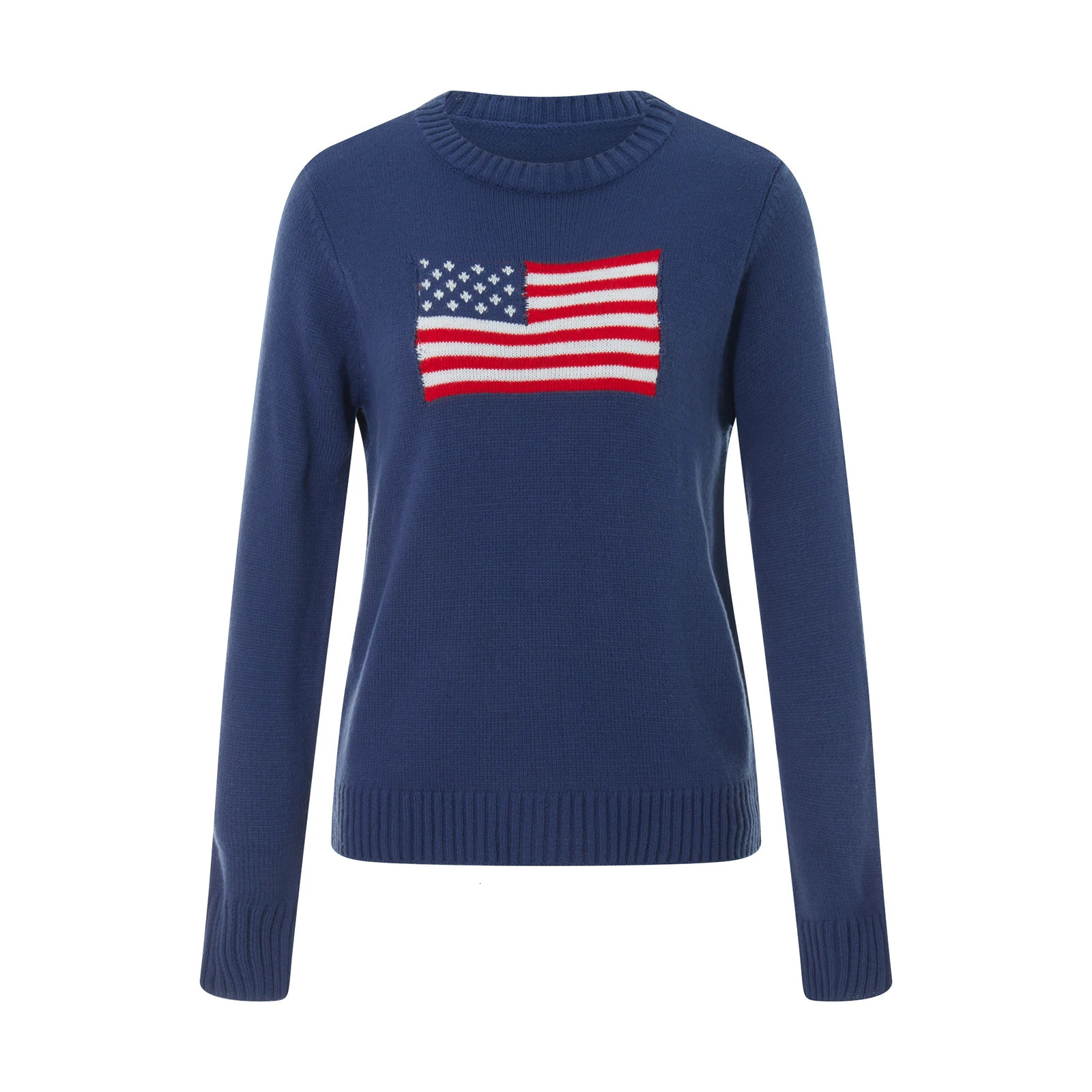 Y2K Long Sleeve Vintage Loose American Flag Sweaters Casual Round Neck Loose Fit Knit Harajuku Pullover Top Knitwear Streetwear 241111