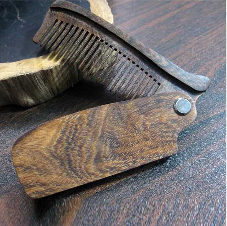 PC Wooden Folding Beard Comb Pocket Size Mouse and Hair Comb Anti static Comb Male and Female Hair Care Tool W241112