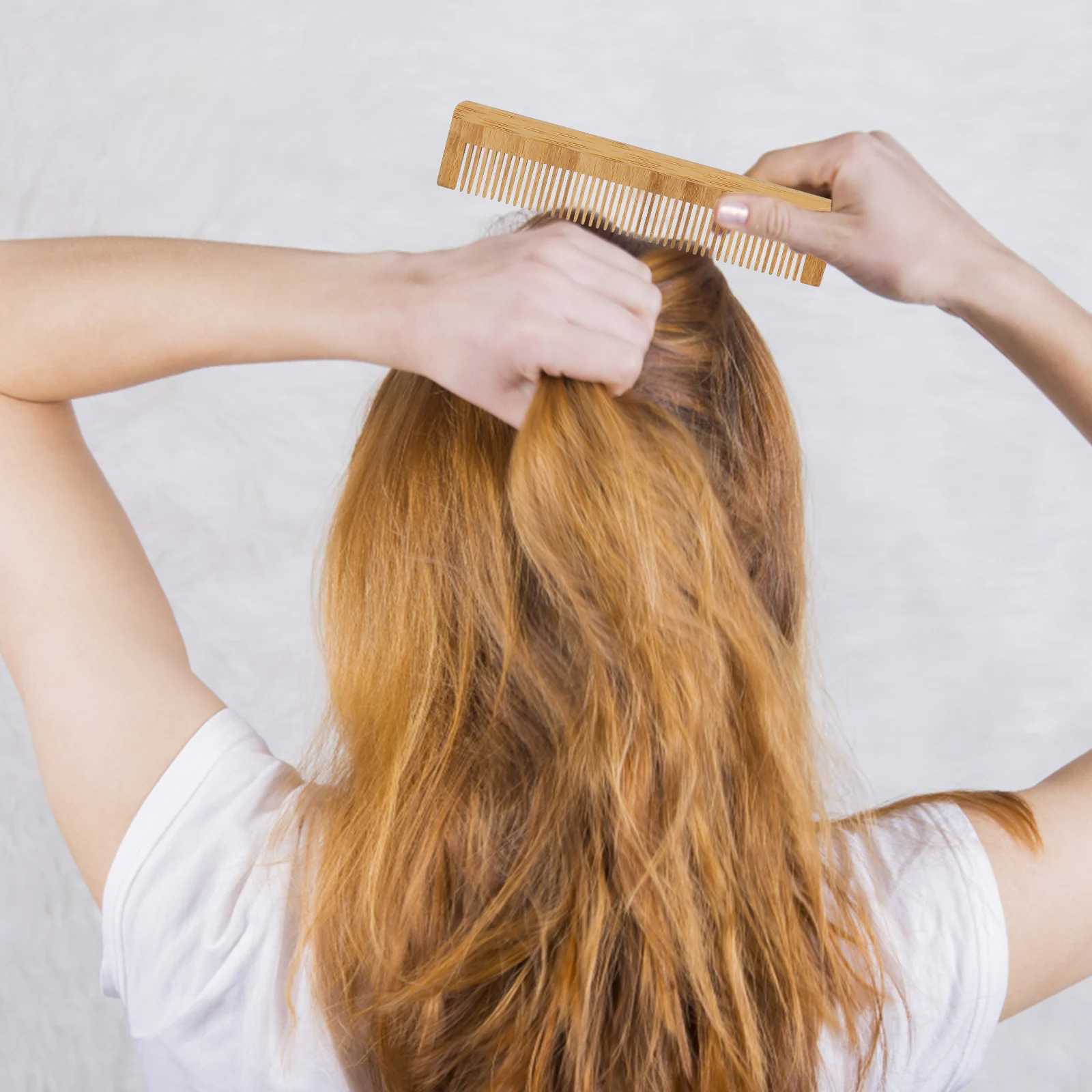 5 pieces of anti-static bamboo hair comb suitable for women thick wavy straight massage comb five tooth handleless W241112