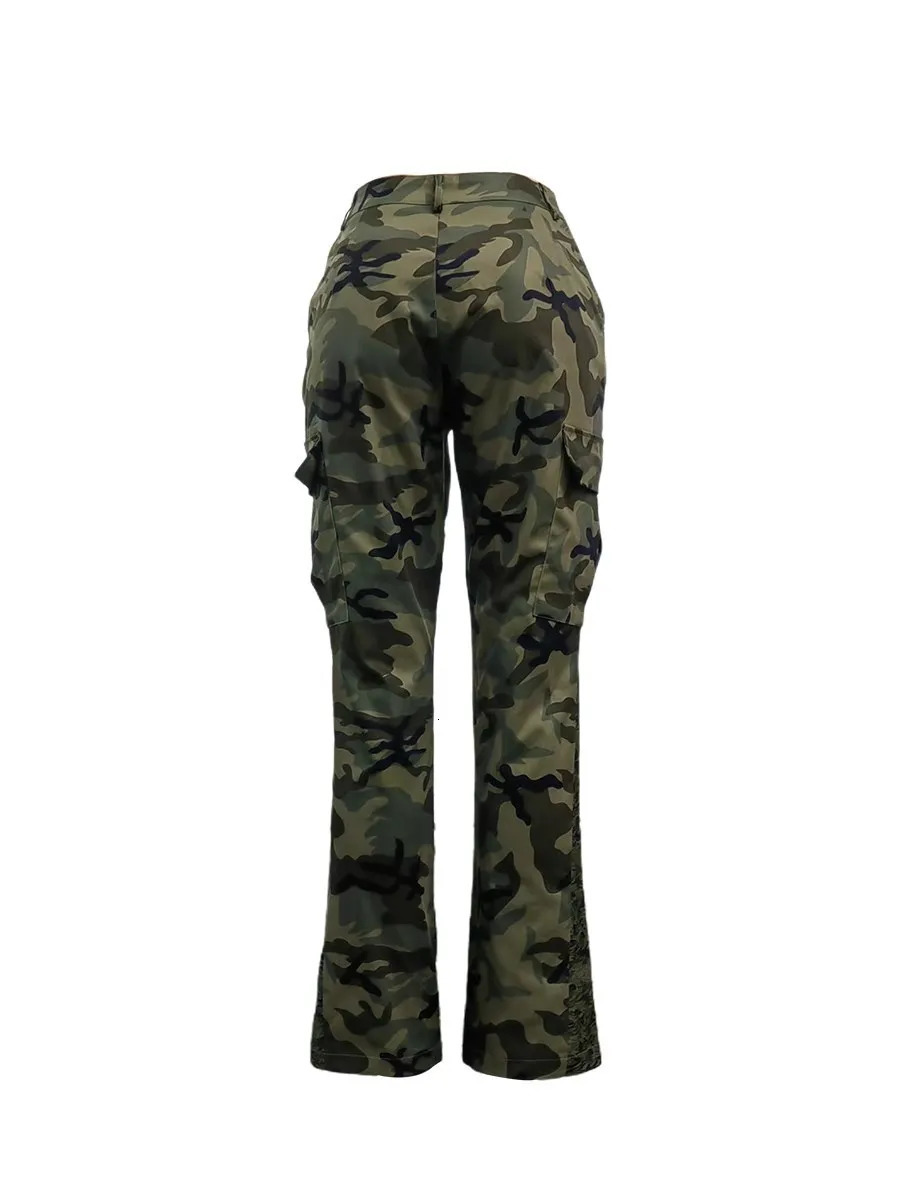 LW Plus Size Camo Print Side Pocket Cargo Pants camouflage Mid Waist Casual women Camo Pants Regular leisure lady Pants 241112