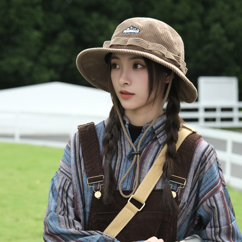 Ins Retro Corduroy Drawstring Bucket Hats Women Autumn and Winter Outdoor Mountaineering Fishing Western Cowboy Men's Caps 08d63 5 4e04c