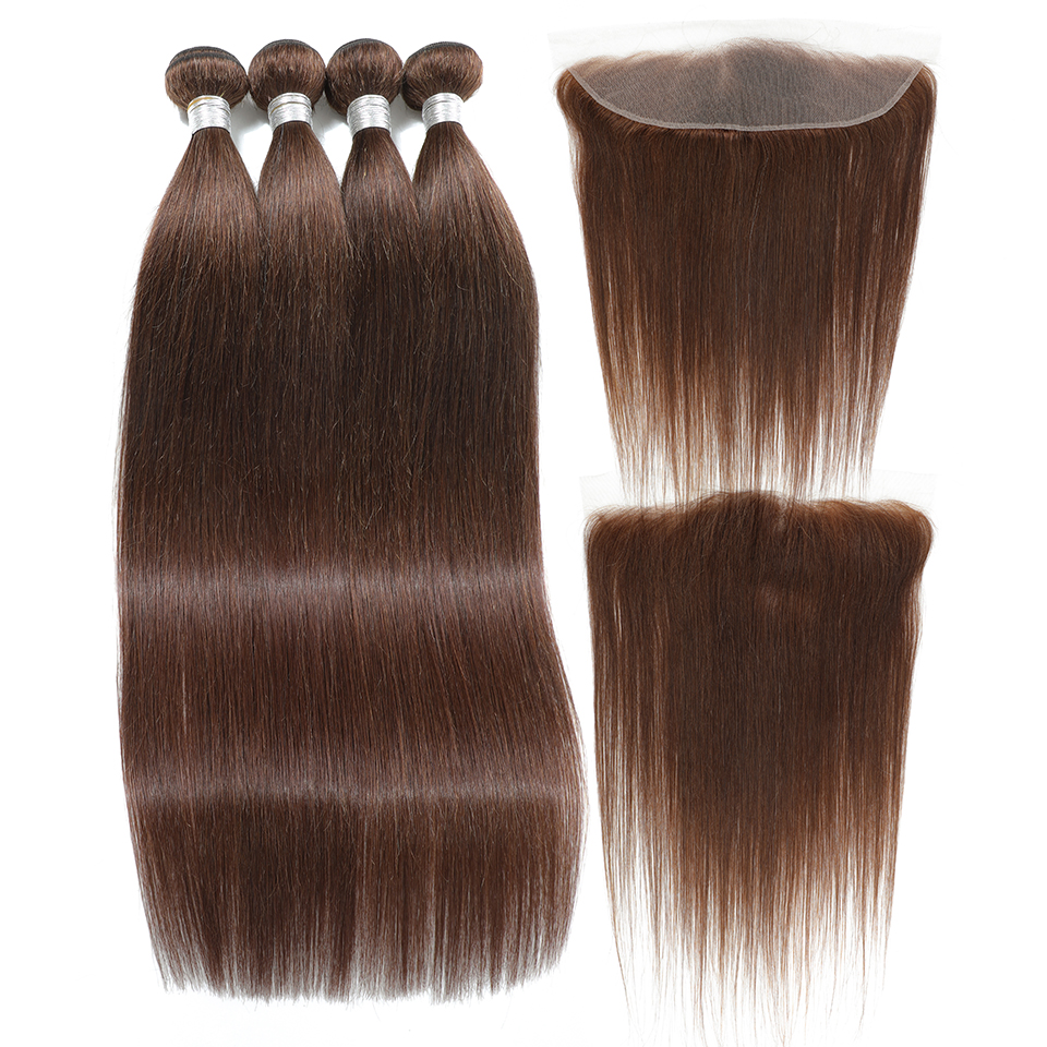 10"-40" Inches Colored Bundles With Closure #4 Brown Body Wave Human Hair Bundles With HD Lace Closure &Frontal Cheap Brown Hair 9bbd6