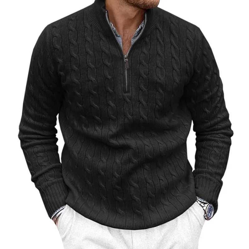 European and American mens autumn and winter knitted sweater fashionable half zipper slim fit turtle neck long sleeved sweater. W2411111