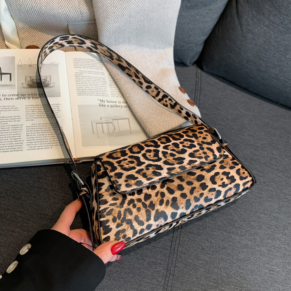 PU Leather Chic Sling Purses Waterproof Women Underarm Bag Large Capacity Leopard Print Fashion Handbag Solid Color for Shopping