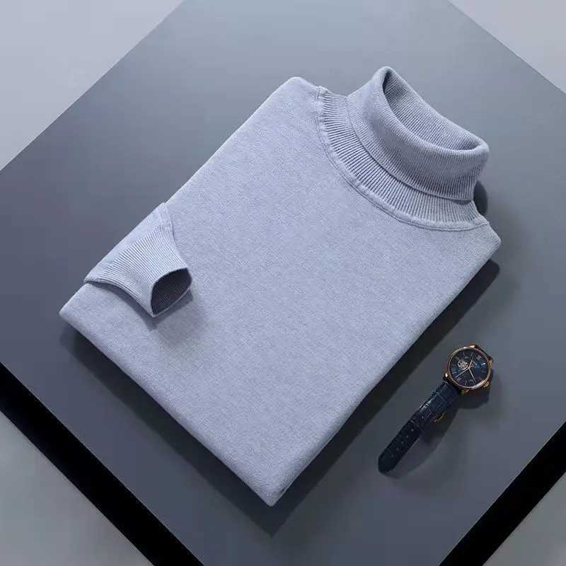 Cashmere cotton blend turtle neck mens sweater 2024 autumn and winter clothing roll neck cross neck knitted drawstring W2411111