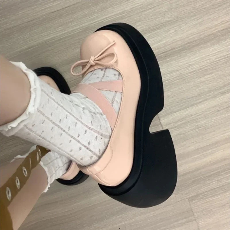 Bow Women Platform Marie Jane Shoes Mid Heels Fashion Sandals 2024 Summer Thick Pumps Casual Chunky Women Lolita Shoes 241112