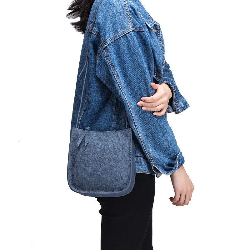 Women Genuine Leather One Shoulder Bucket Bag y Cowhide Crossbody For Female ner Handbag Small Messenger Tote 241111