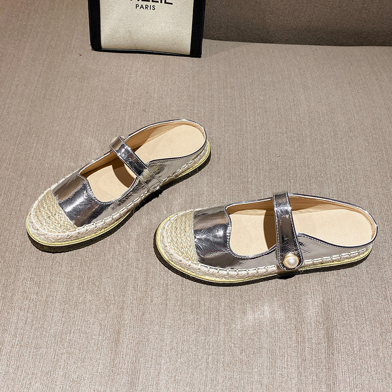 Sier Mary janes Leather 96936 shoes woman flats straw pattern creepers round toe espadrilles female ankle belt glitter moccasins 8e02 6c08
