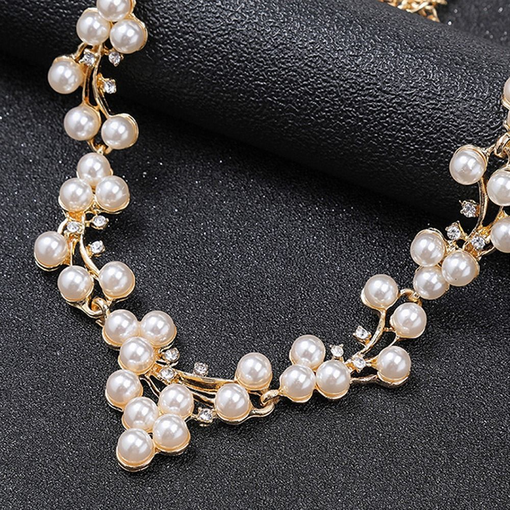 Pearl Vintage Rhinestone Alloy Korean Style Jewelry Set Bridal Wedding Jewelry Set Women Necklace Dangle Earrings 61cbd