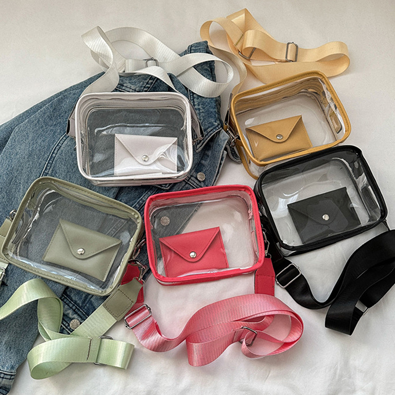 Women Transparent PVC Clear Purse Crossbody Beach Bagwith Wallet Shoulder Bags with Removable Strap Stadium Approved Bags 2023