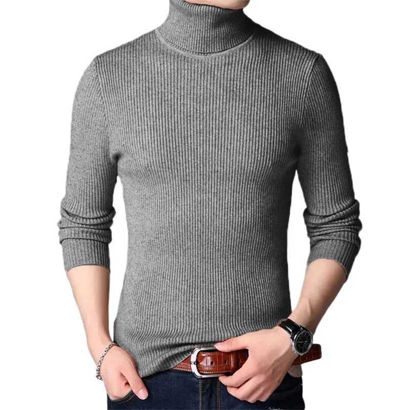 Mens long sleeved turtle neck sweater striped knitted oversized sweater mens solid color basic sweater W2411111